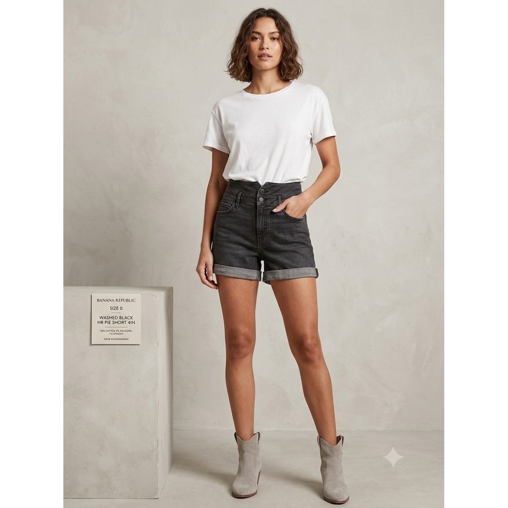 Banana Republic High Rise Pie Short Washed Black Denim‎ Cuffed 4in Inseam 0
